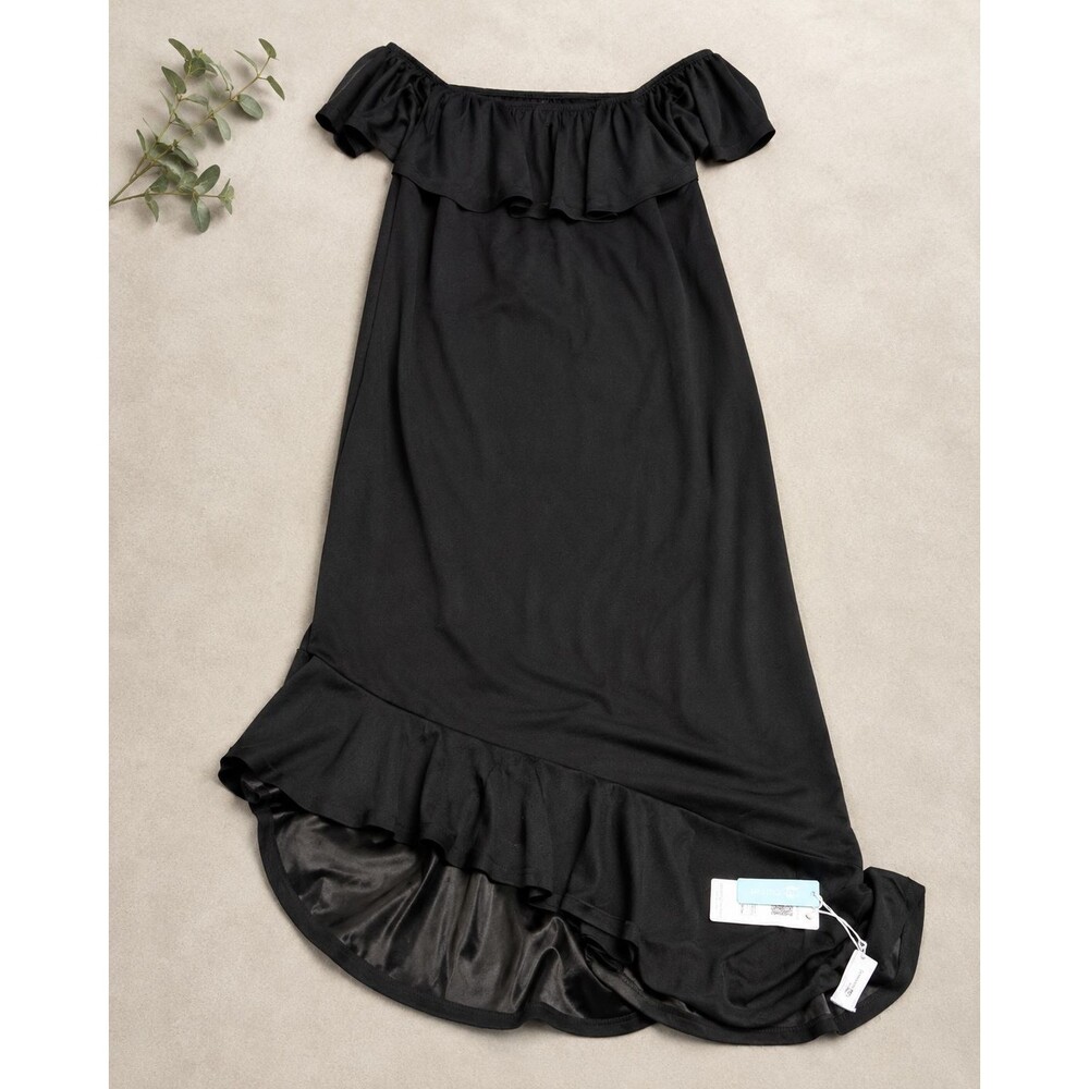 CUPSHE Womens Plus 4X Black Off Shoulder Ruffle High Low Maxi Dress NWT